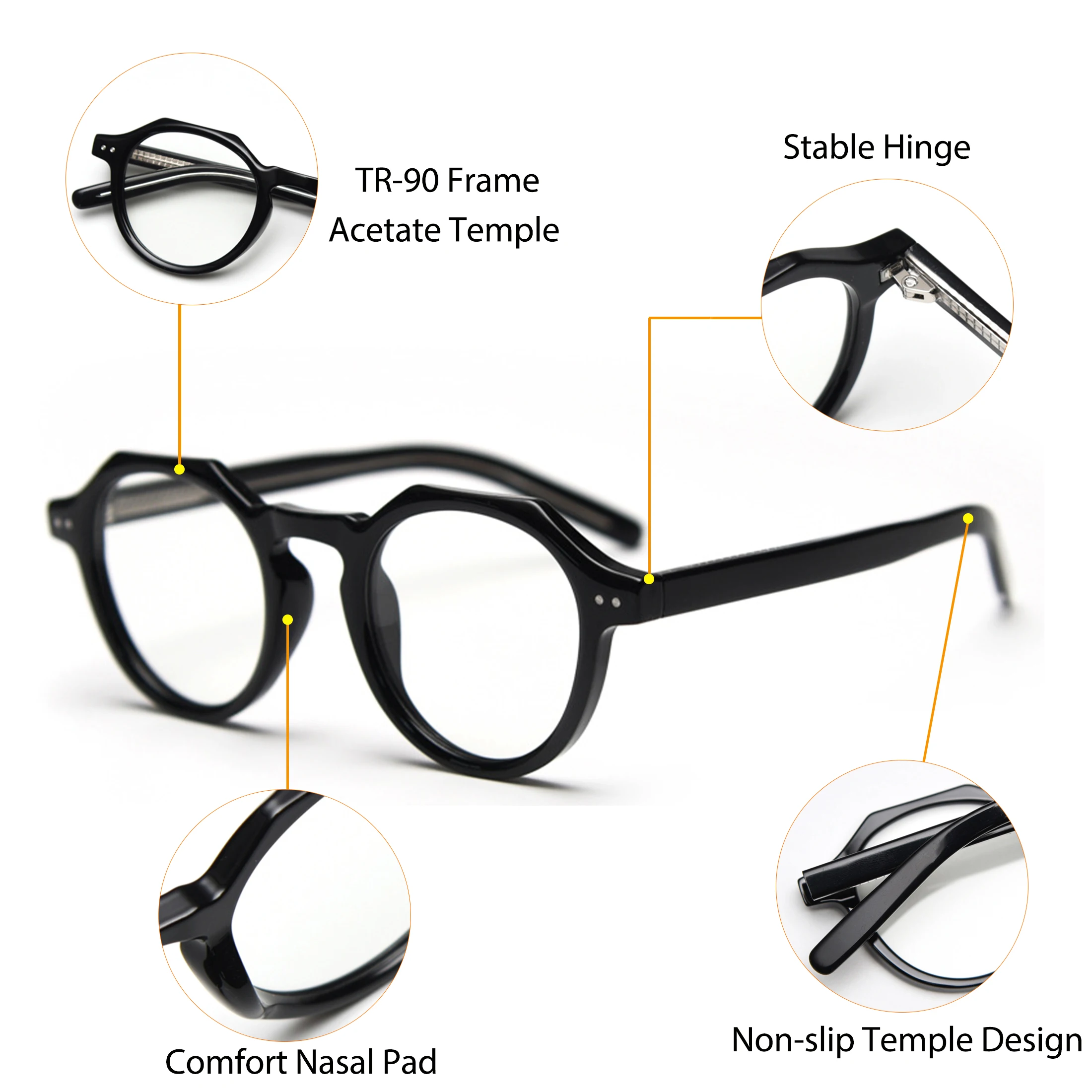 CATERSIDE 레트로 다각형 안경 남성 푸른 빛 차단 TR90 프레임 아세테이트 사원 처방 안경 여성 광학 렌즈