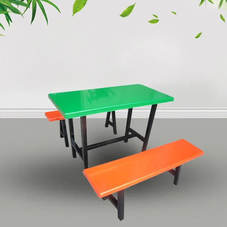 Dining hall, dining table and chairs, combination, fiberglass, split, thickened, 4 people, long shape