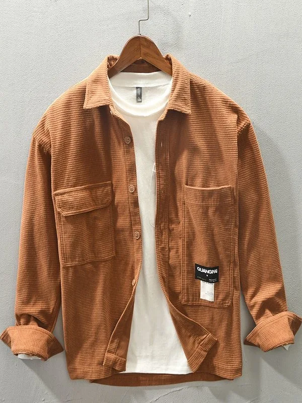 

Loose Long Sve Workwear irt Men's Spring Autumn Hip Hop High Street Casual irt Japanese Sle Retro Wfle Pattern