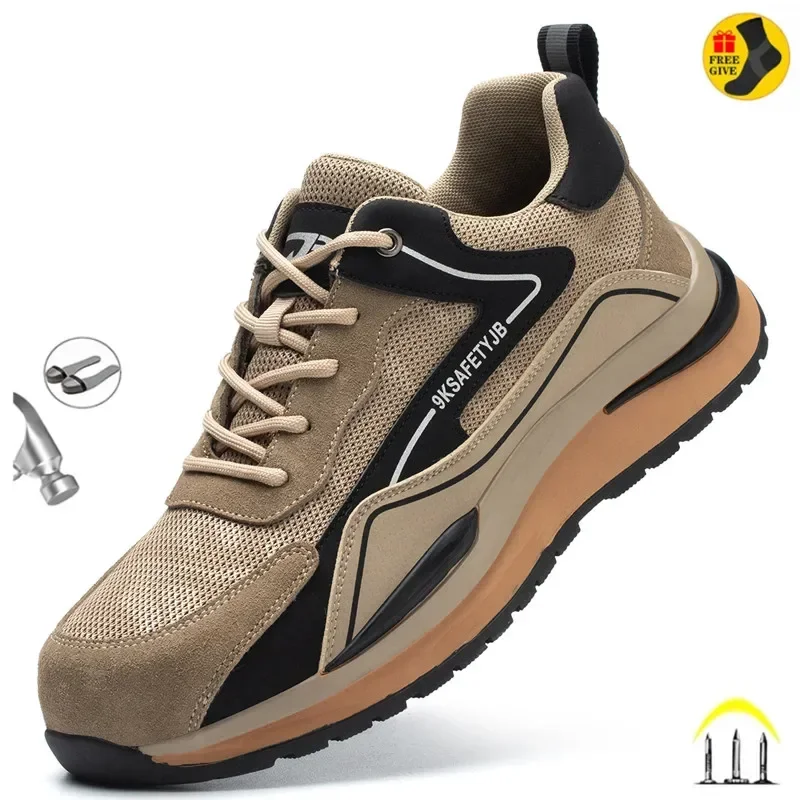 Summer Breathable Men/Women Safety Shoes Steel Toe Anti-smash Construction Welding Shoes Reflective Strip Male Footwear Sneakers