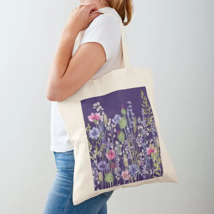 

Flower Meadow - Cornflowers, Thistles & Lavender Tote Bag the tote bag Beach bag foldable reusable Women's handbag