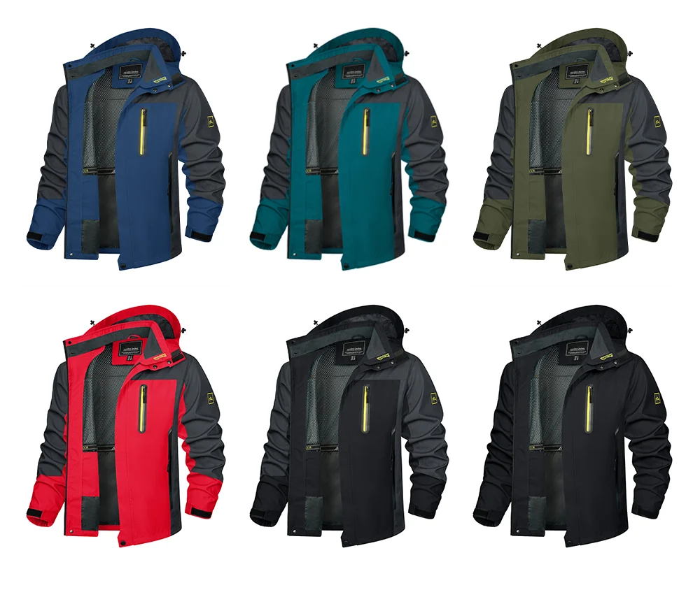 TACVASEN Waterproof Lightweight Jacket Mens Mesh Lined Outdoor Jacket Windproof Fishing Hiking Jacket Rain Coat Male Windbreaker