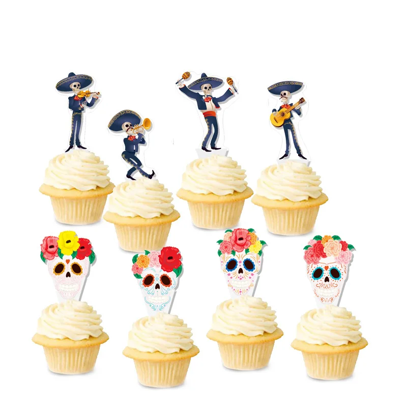 Halloween Horror Theme Cake Topper, Skull Cap, Cupcake Picks for Kids, Birthday Party, Decoração Dia dos Mortos