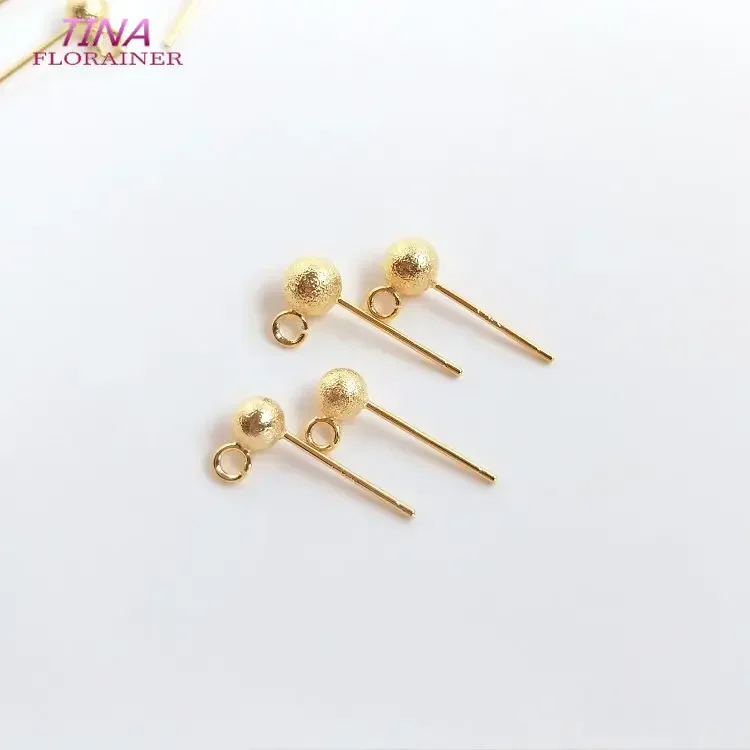 Boucles d'oreilles à tige boule en laiton plaqué or 14 carats, bijoux de haute qualité, fournitures exécutives, accessoires de bricolage, 10 pièces, 4mm, 5mm