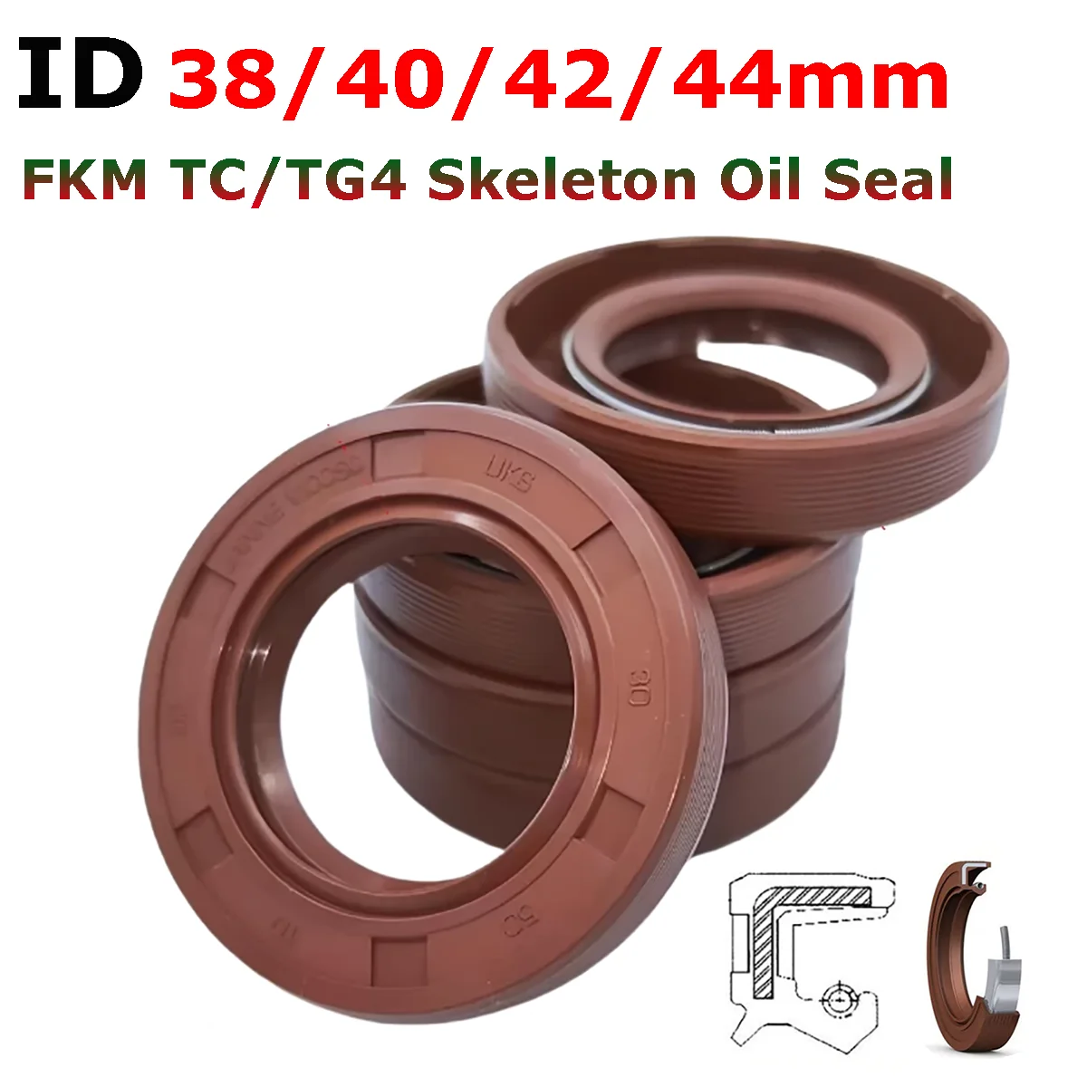 2pcs ID 38mm 40mm 42mm 44mm FKM TC/FB/TG4 Skeleton Oil Seal Rings Fluoro Rubber Double Lip Seal Gasket For Rotation Shaft
