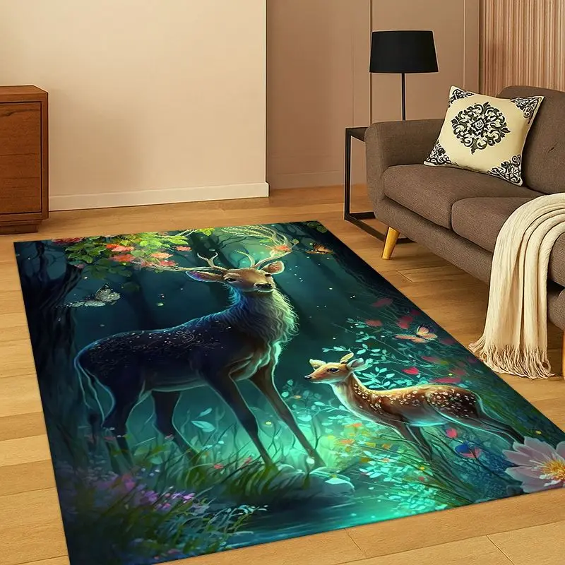 Dreamy Cute Deer Elk Cartoon Carpet Rug for Bedroom Living Room Sofa Playroom Doormat Home Decor,Kid Game Area Rug Non-slip Gift - view 3