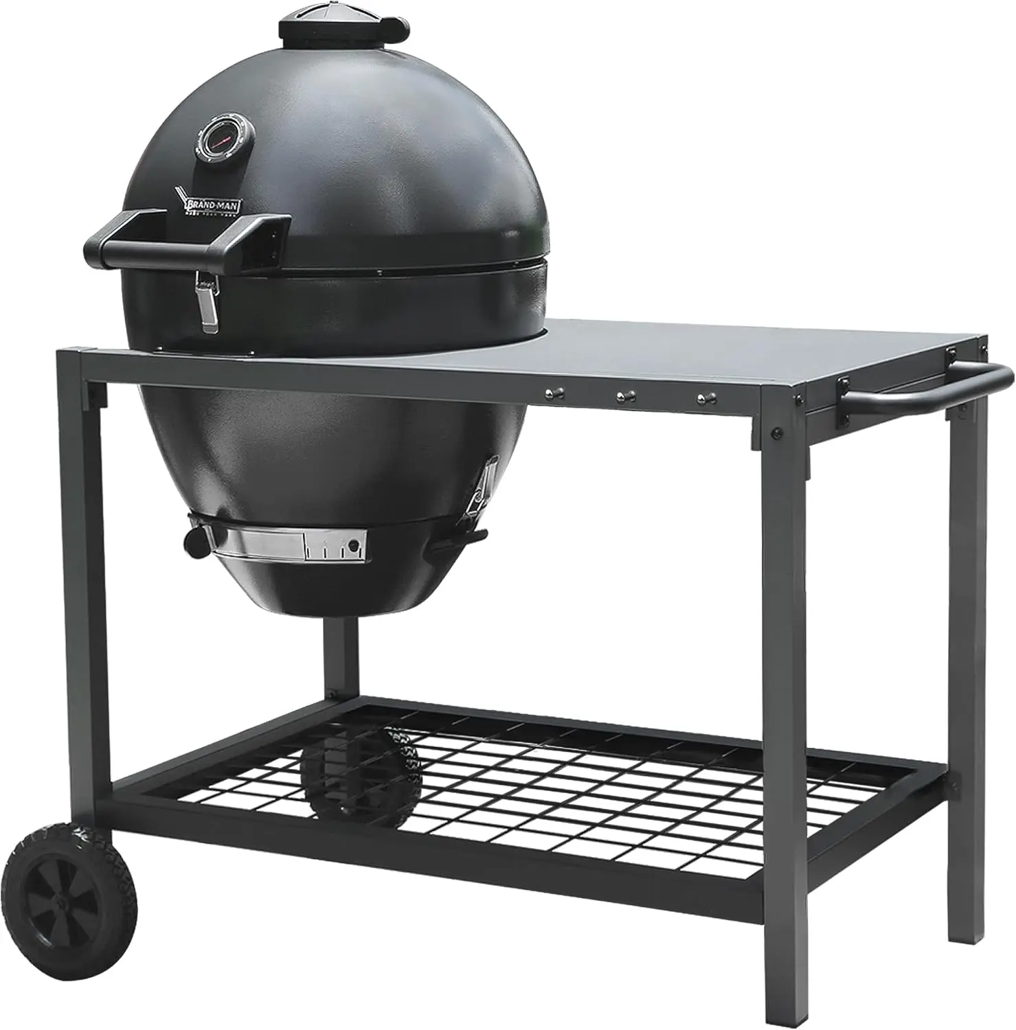 

Brand-Man Charcoal Grills with Table Cart, Rodeo Deluxe Steel Kamado Grill and Smoker 22in Cast Iron Cooking Grids Perfect for O