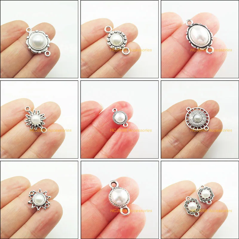 New Antiqued Silver Plated Sun Flower Round Oval White Acrylic Charms Connectors For Gifts Jewelry