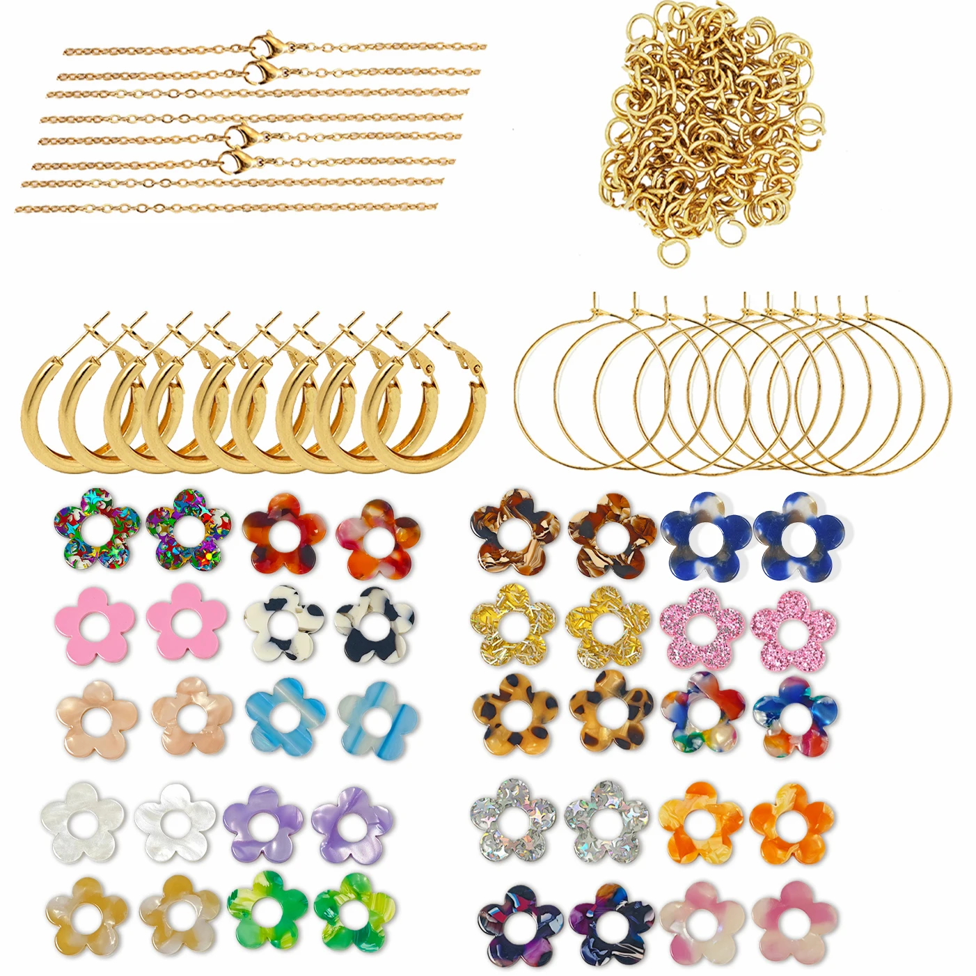 لطيف ملون الترتر زهرة الأكريليك DIY أقراط القلائد سلاسل المفاتيح صنع المجوهرات عدة مع الملحقات المطابقة الإضافية #2