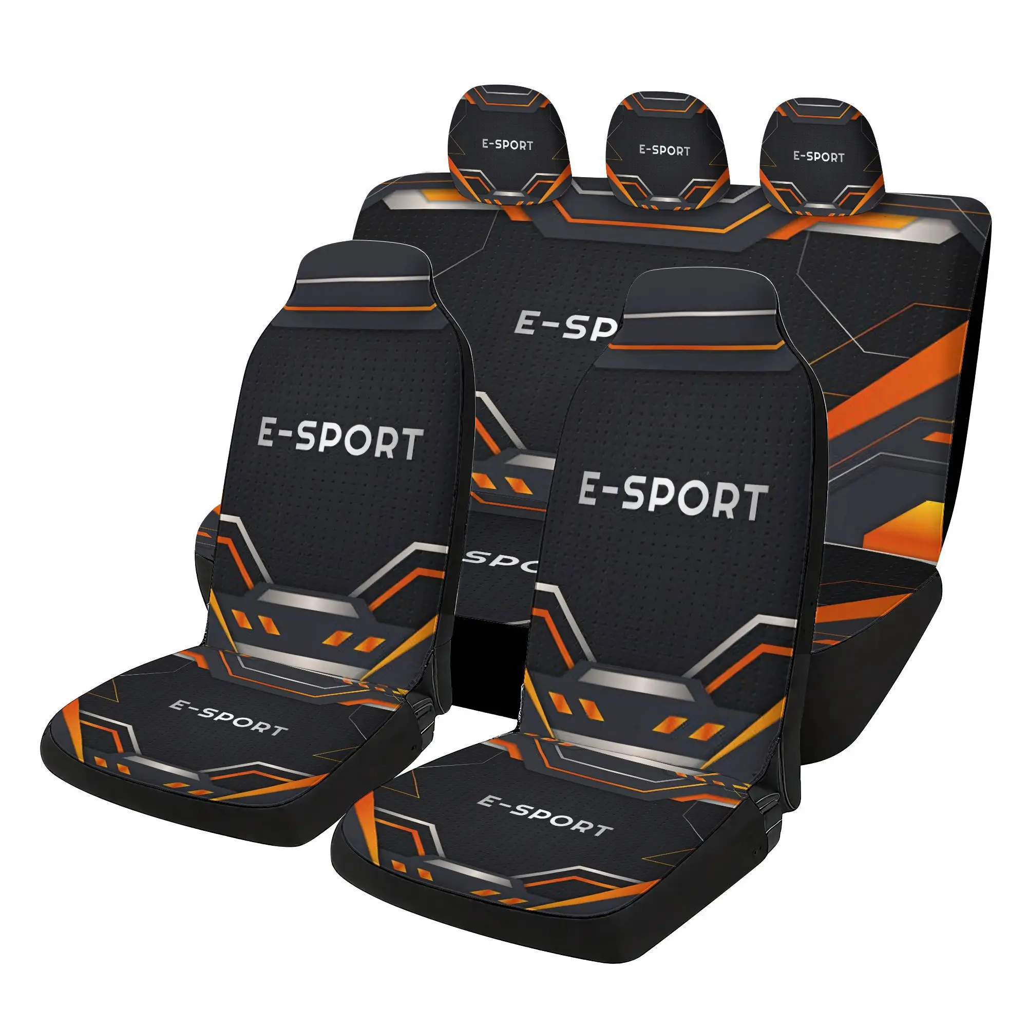 7pcs Set, 2D Print Design, SPORT Car Seat Covers Set - Including 2 Front Seat Covers And 1 Rear Seat Back Cover And 1 Rear Seat
