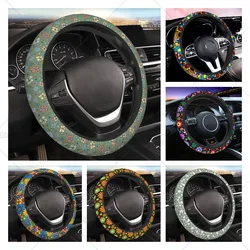 Sage Green Hippie Flower Auto Car Steering Wheel Cover Universal 15 Inch Neoprene Interior Decor Protection Accessories
