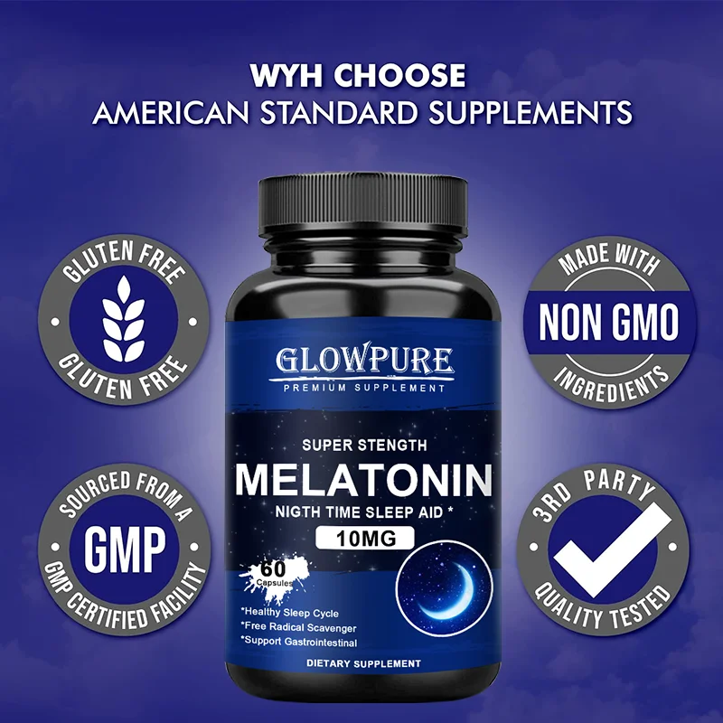 Melatonin 10 mg Capsules - Relieve Insomnia Healthy Sleep Quality Deep Sleep Stress Relief