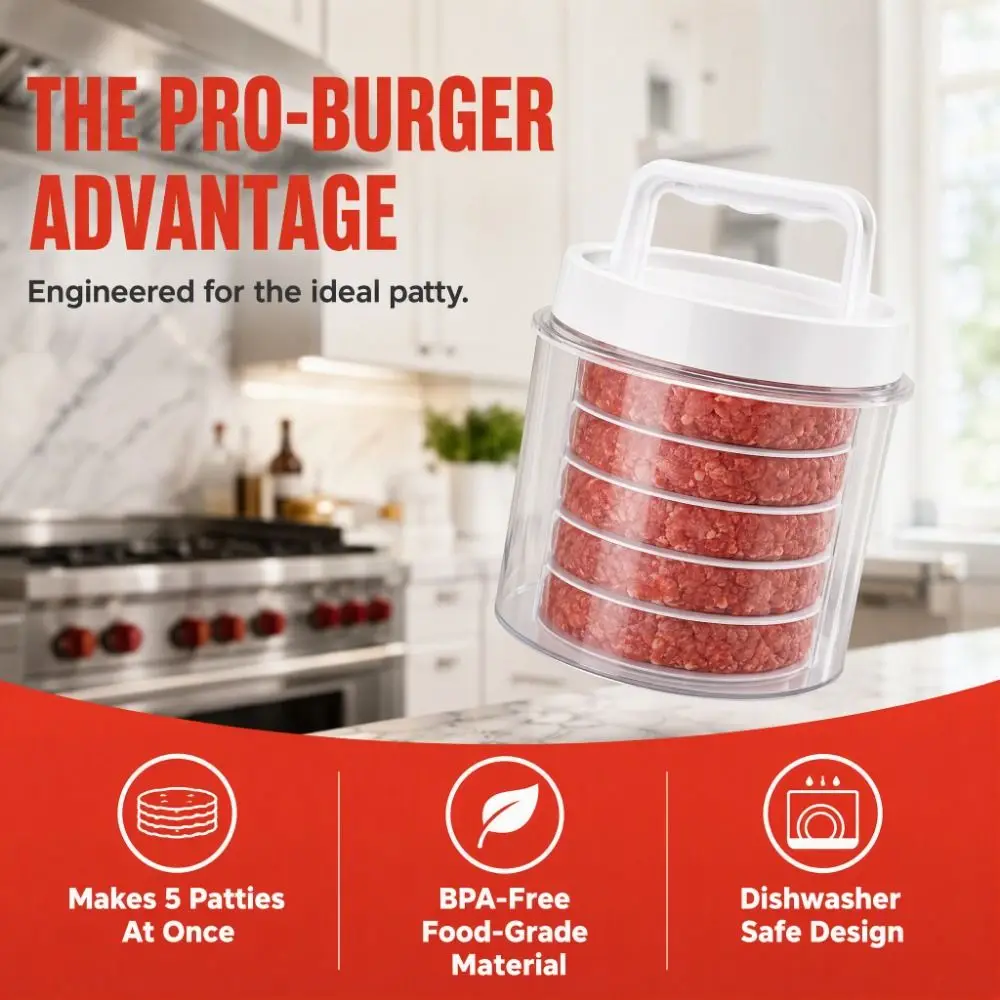 Non-Stick Burger Patty Maker Multi-Layer Practical Hamburger Patty Press Freezable Reusable Hamburger Patty Box