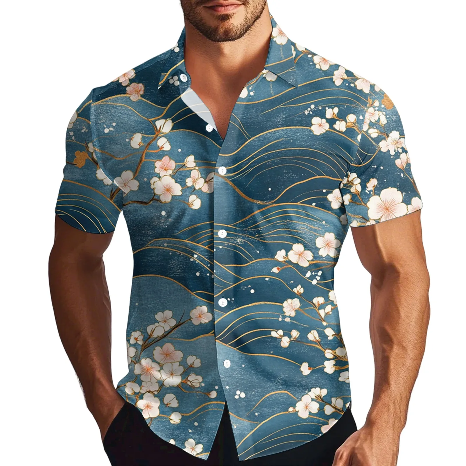 

Summer T Shirt Man Printed Men'S Fashion Printed Satin Short Sleeve Shirt Top Single Breasted Casual Shirts For Man 셔츠 오버핏