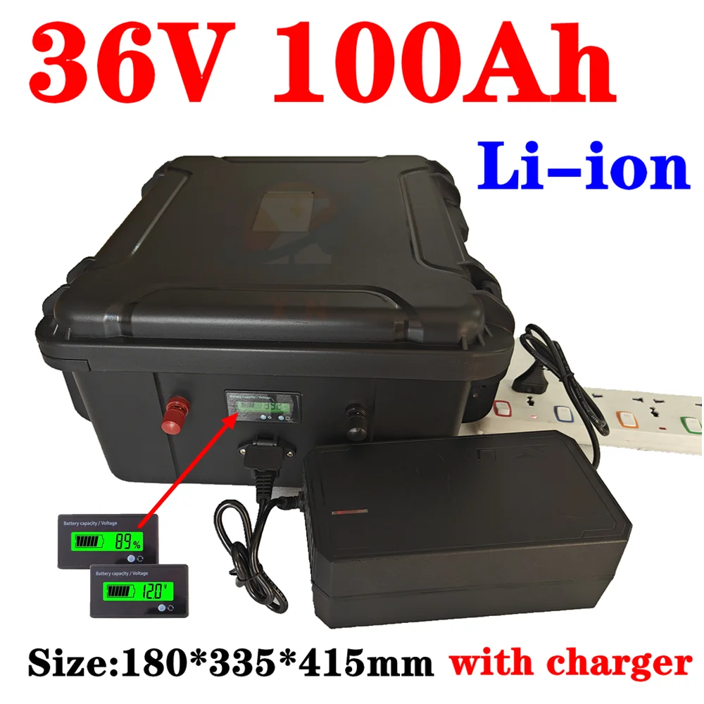 impermeabile 36V 100Vh batteria agli ioni di litio BMS per 4000W 2000w triciclo scooter golf cart energia solare EV + 10A carica