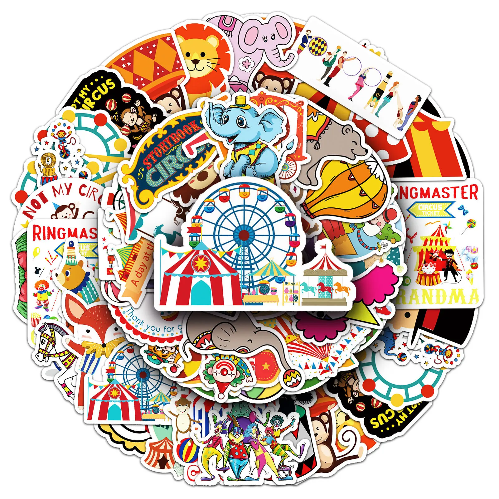 

51PCS Circus Performance Cartoon Style Graffiti DIY Decorable Luggage Laptop iPad Gift Waterproof Sticker Kids Toy