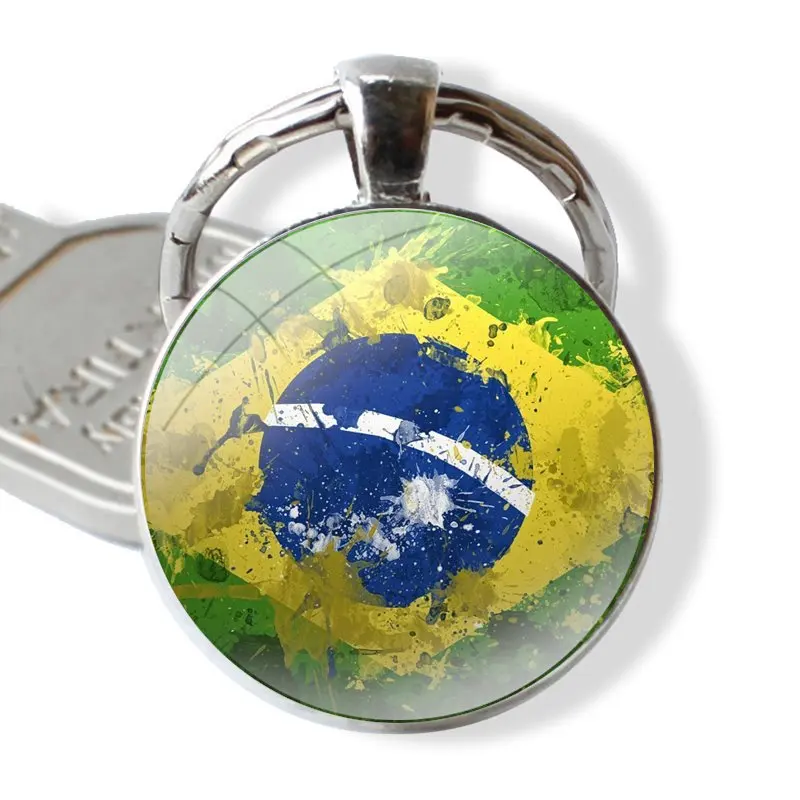 Brazil Brazilian flags Keychain Handmade Glass Cabochon Key Ring Holder Pendant Key Chains