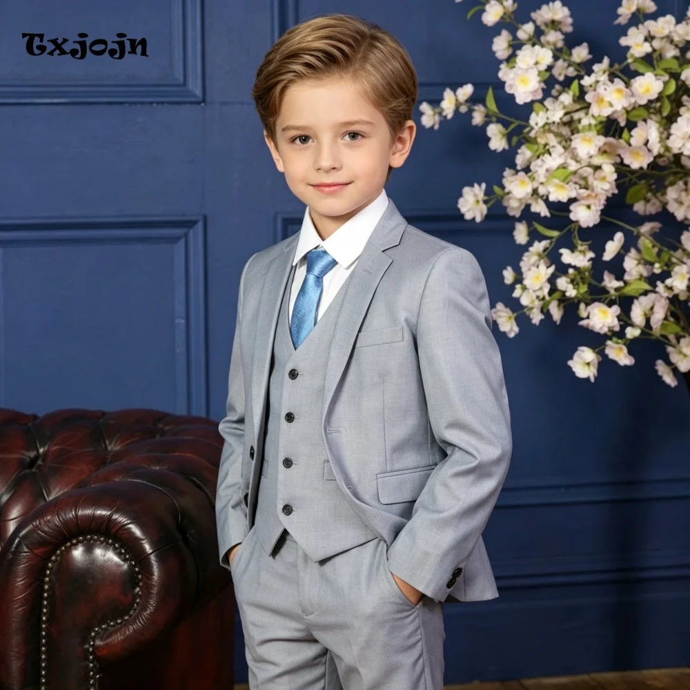 HomecomingFormal Suit Set for Boys Trend Linen Tuxedo Wedding 3PC Jacket Pants Vest Kids Blazer Set Slim Fit Tailored Outfit