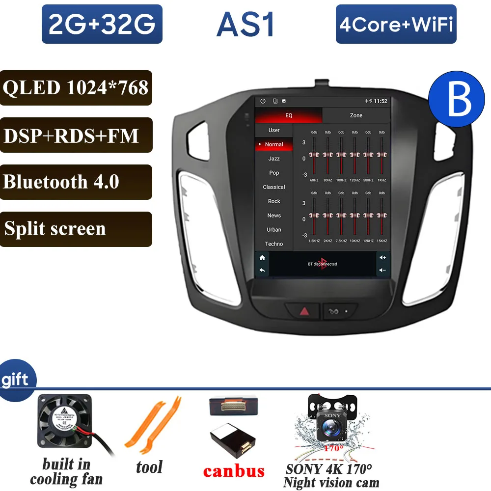 Autoradio Carplay 9.7 Inch Voor Ford Focus 3 Mk3 2011 2012-2019 Navigatie GPS Android Auto Android 15 5G Wifi Unit Geen 2din DVD