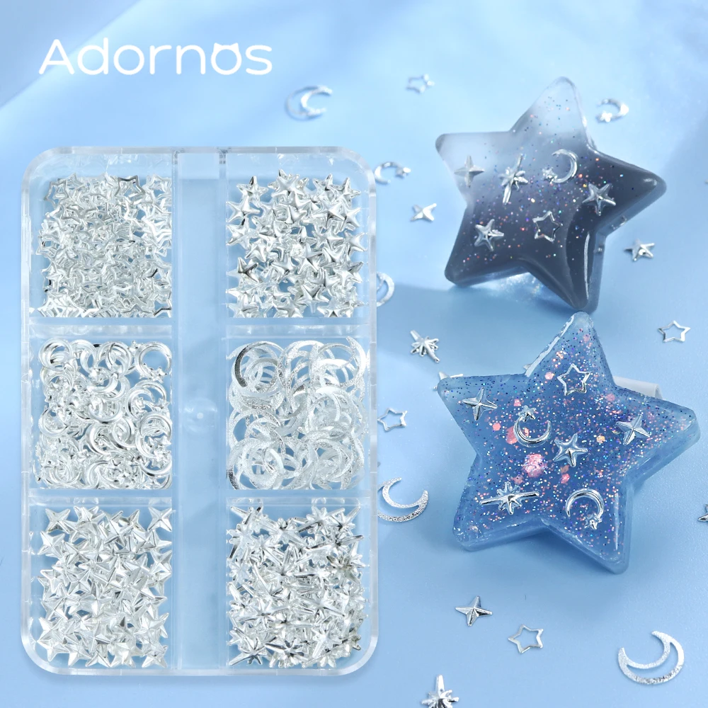 

Rivets Glitter Resin Filling Flakes Silver Hollow Out Star Moon Rivets Resin Shaker Mold Fillers DIY Keychain Making Accessories