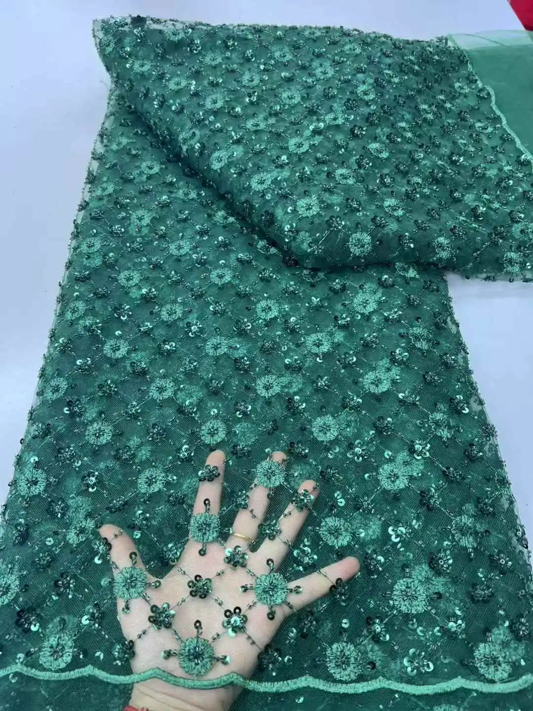 

Africa Nigerian Beaded French Mesh Lace With Sequins High Quality 2025 Embroidery Lace Sequins Lace For Wedding Dresses Women