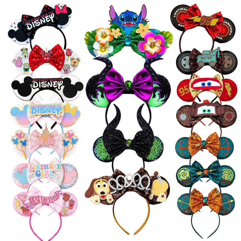 2024 New Design Pattern Mickey Mouse Ears Hairband Sequin Bows Girl Adult Kids Halloween Party Cosplay Hair Accessories