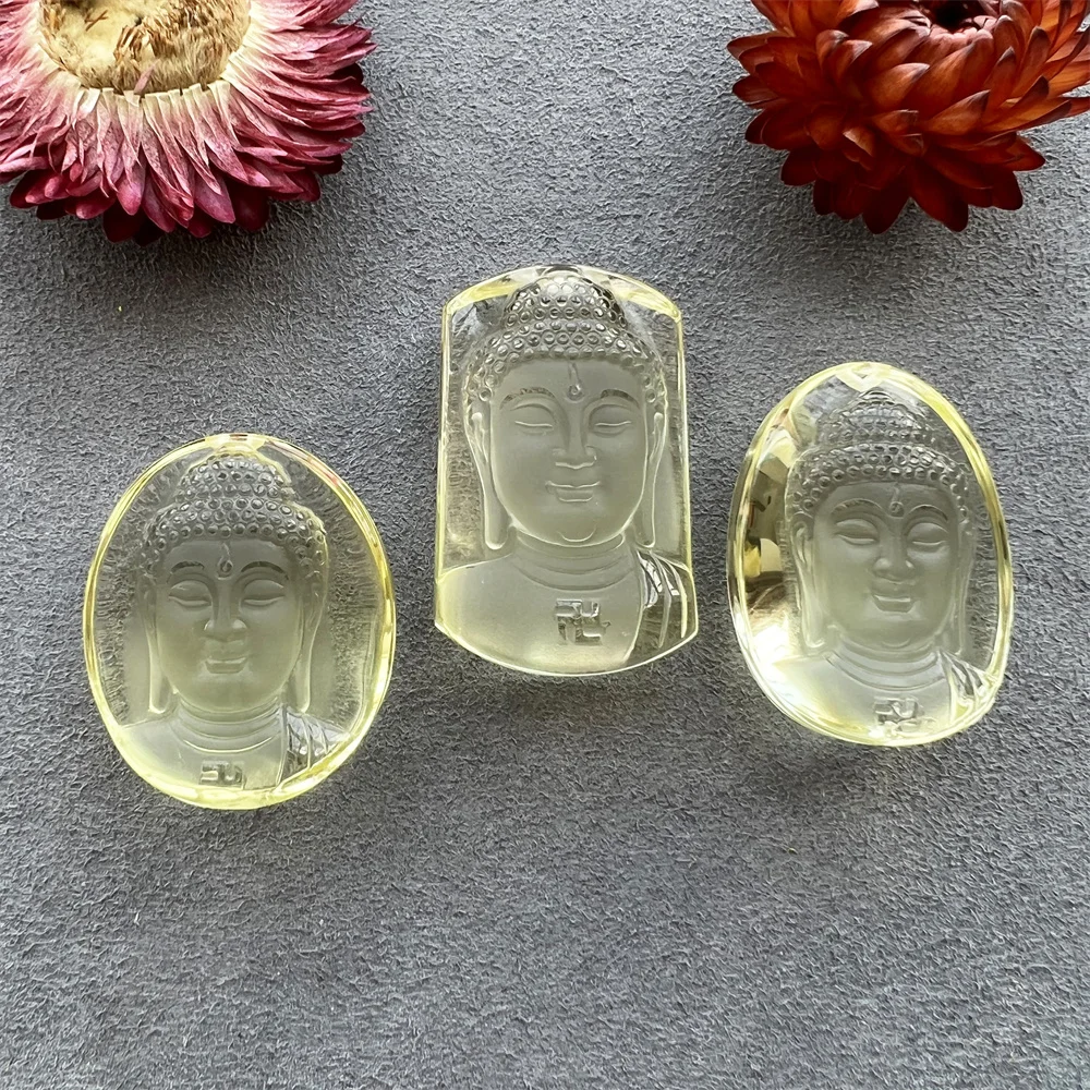 

Natural Citrine Buddha Pendant, Lemon Crystal Carving Laughing Buddha Charm, Buddha Necklace Making for Men Women