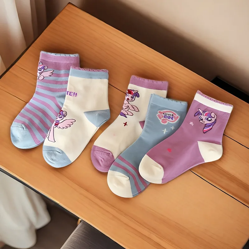 Kawaii My Little Pony Socks Twilight Sparkle Anime Cartoon Cotton Breathable Warm Children's Princess Lace Mid-Tube Socks Gifts