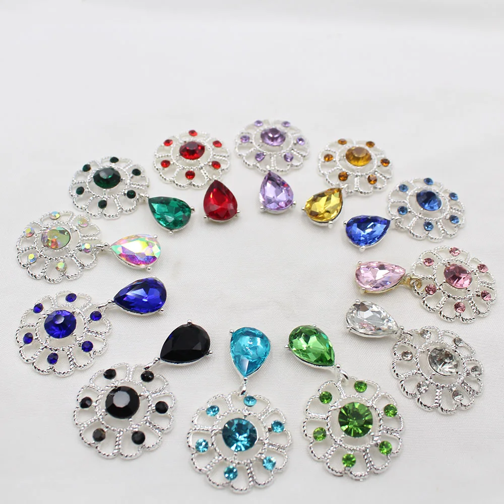 Fashion 10 piece set packaging circular hollow rhinestone droplet pendant made of glass material DIY hair accessories, clothing