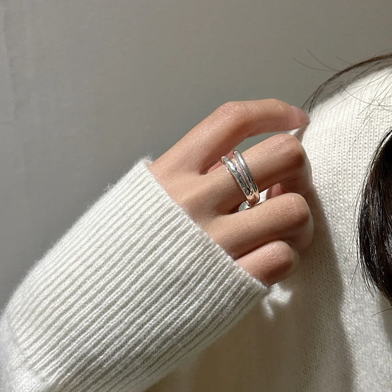 

Оптовая продажа, двойное кольцо из стерлингового серебра 925 пробы с нишевой текстурой, корейская версия, Южная Корея, модное индивидуальное базовое кольцо, подарок