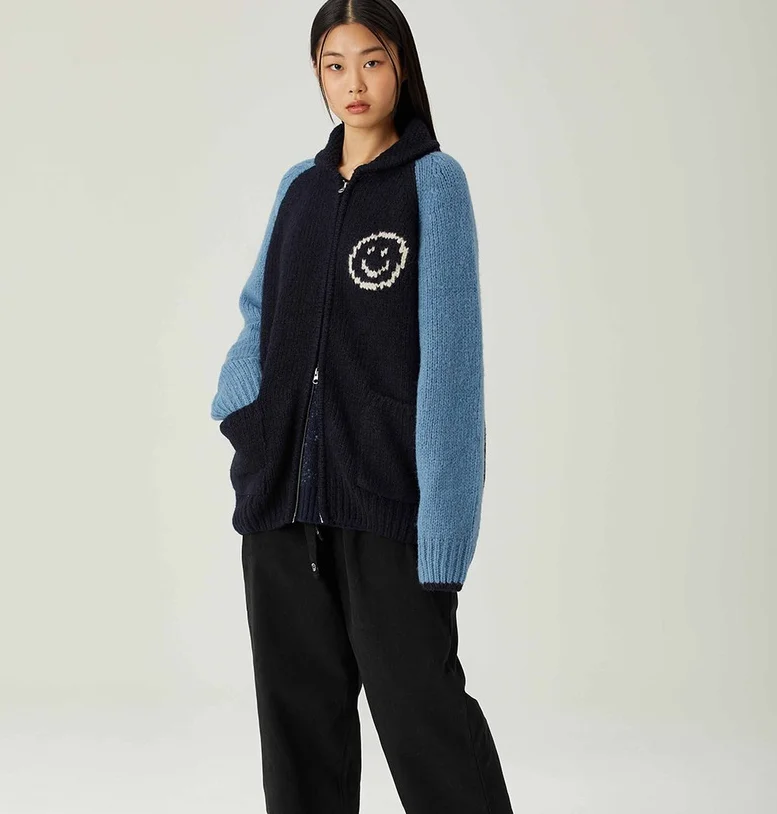 Thiened malha de lã jaet zíper solto ajuste ex primavera 2025 longo sve cardigan sle commute faion carta padrão