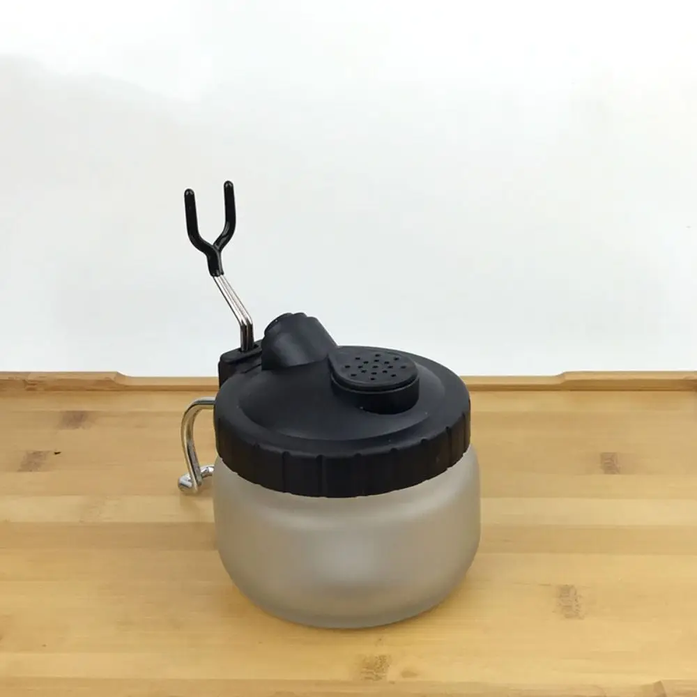 Metal Handle Spray Pen Cleaning Pot Glass Bottle with Airbrush Hanger Waste Liquid Collector Anti-tip Prevents Tipping Over