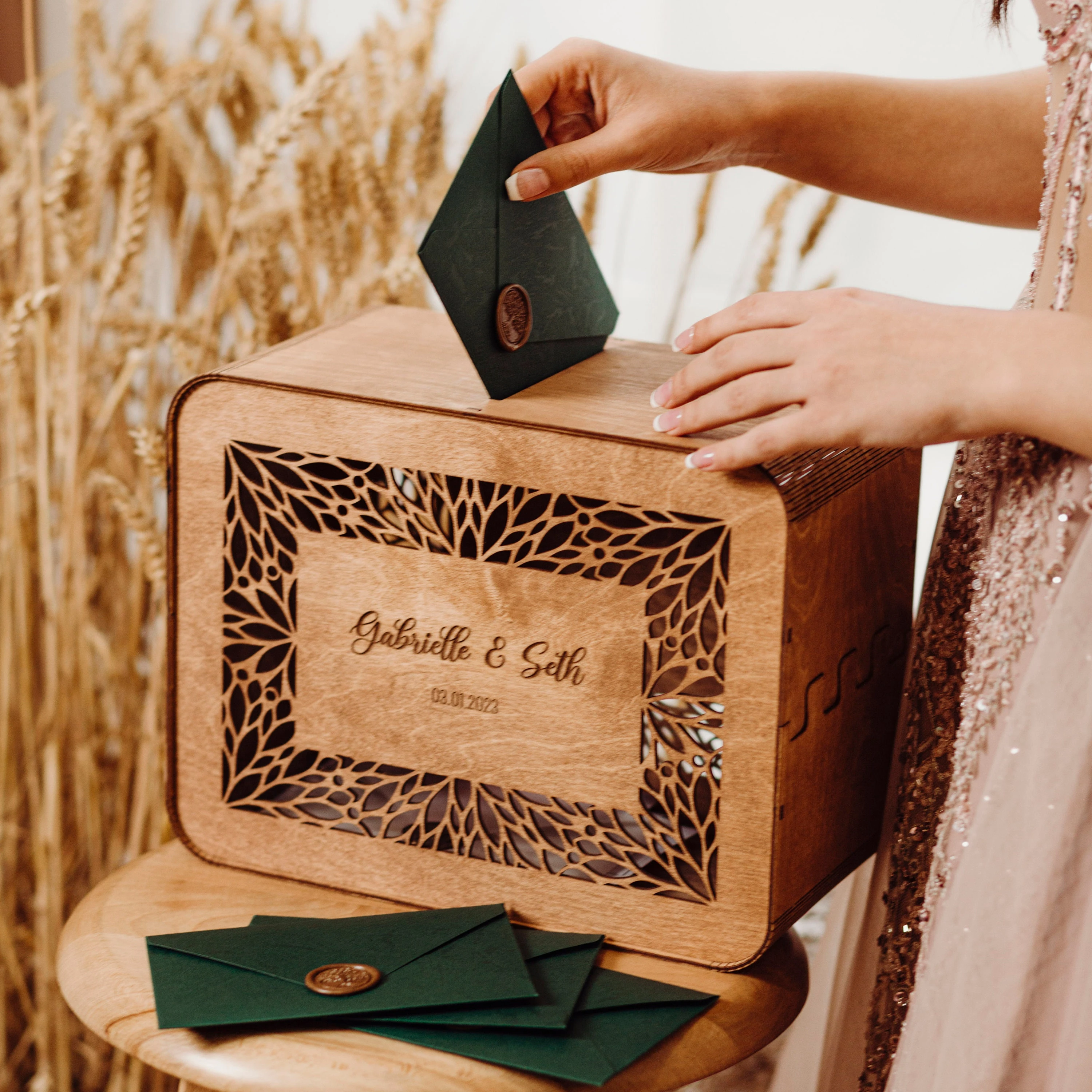 Boîte à cartes de mariage en bois personnalisée avec fente pour enveloppes, fournitures de mariage, boîte à cartes de vœux personnalisée pour la mariée