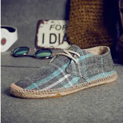 New Male Nationa Style Breathable Lace Up Casual Canvas Hemp Insole Fisherman Light Shoes Men Espadrille Flats Shoes Sneakerser