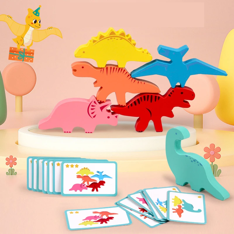 Holz Dinosaurier Stapeln Hohe Spielzeug Farbe Tier Stapeln Block Balance Spiel Pädagogisches Spielzeug Feinmotorik Training Für Kinder