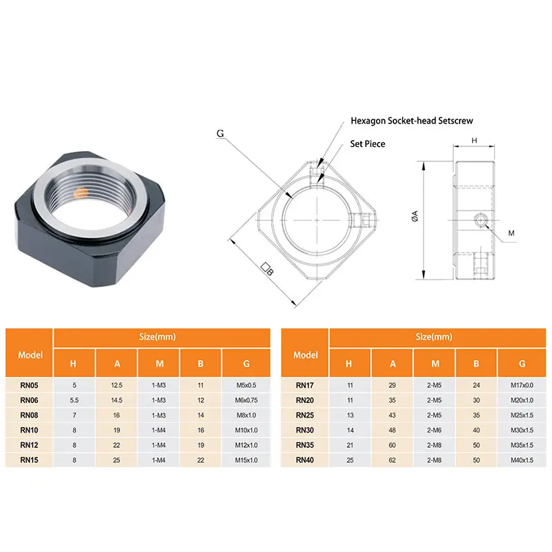 Square Screw rod support Thread lock nut ballscrew 1605/2005/2505/3205 cnc milling router M10*1 M12*1 M15*1 M17*1 M20*1 M25*1.5