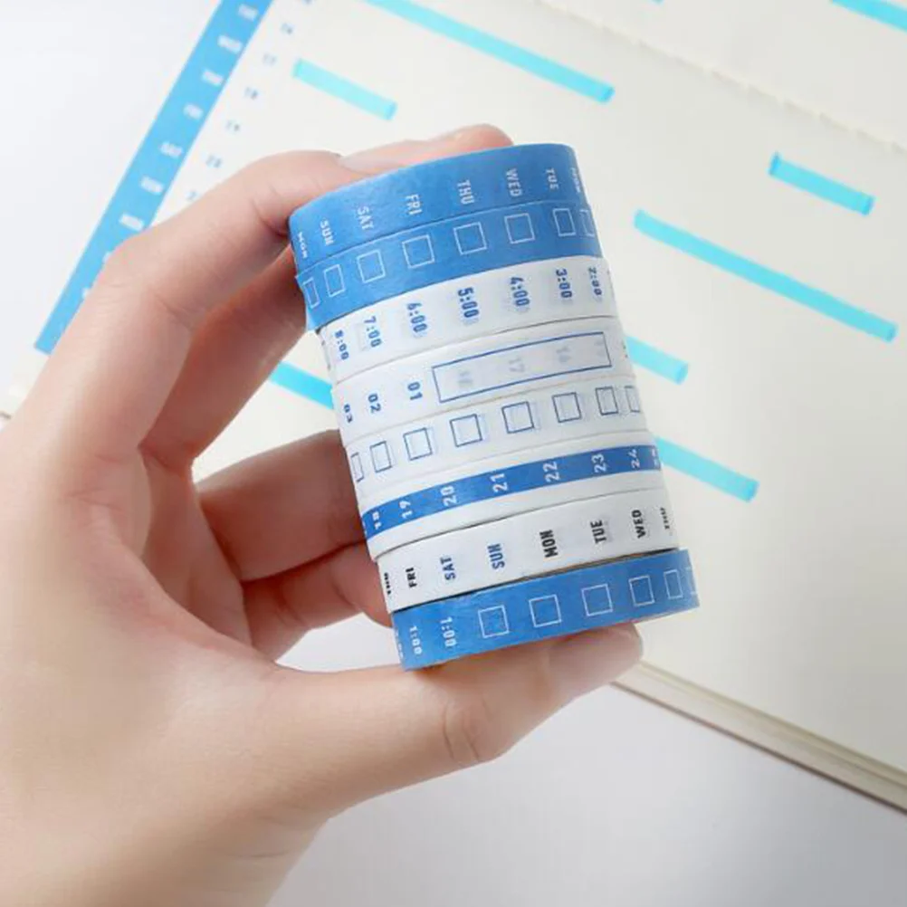 

8pcs Time Management Tape Weekly Daily Hourly Plan Reusable For Planner Scrapbooking Journal Office School Masking