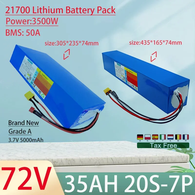 72V 35Ah 21700 20S7P Lithium Ion Battery Pack 3500W Power Tool Batteries Outdoor Backup Batteries With 50A BMS+84V 5A charger