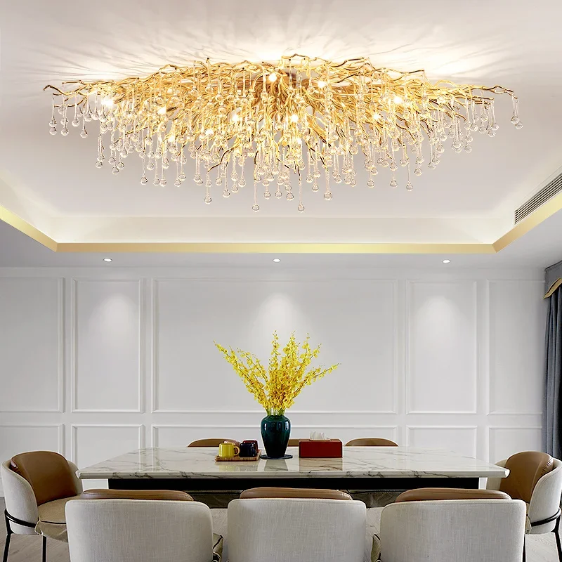 Crystal Ceiling Chandelier For Dining Room Living Room Bedroom Modern Luxury Long Tree Branch Ceiling Crystal Lamp Chandeliers