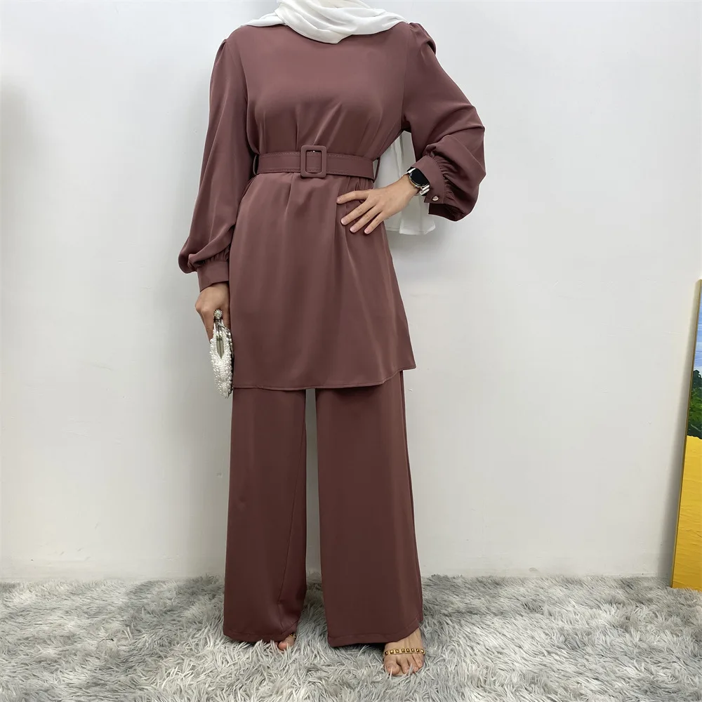 

Eid Two-piece Muslim Sets Abaya Turkish Tops Wide Leg Pants Femme Hijab Dress Abayas For Women Musulman Ensembles Islam Clothing