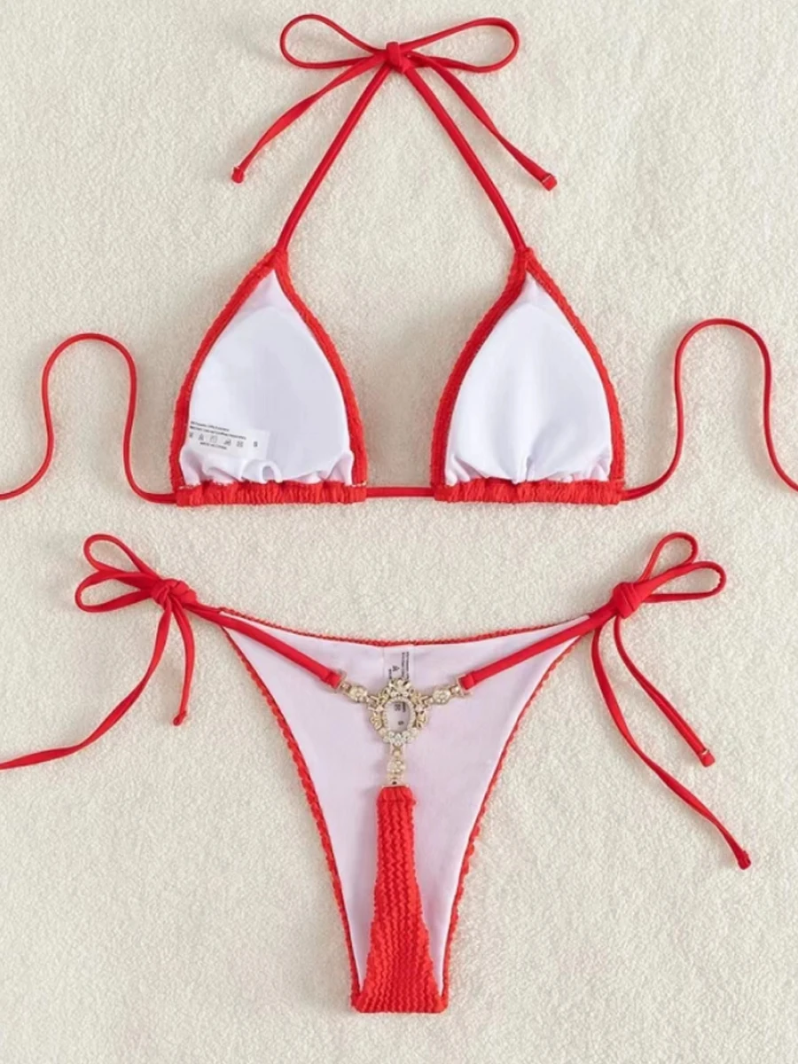 Bikinis con Tanga para mujer, traje de baño liso, Sexy, ropa de playa, bañadores, 2023