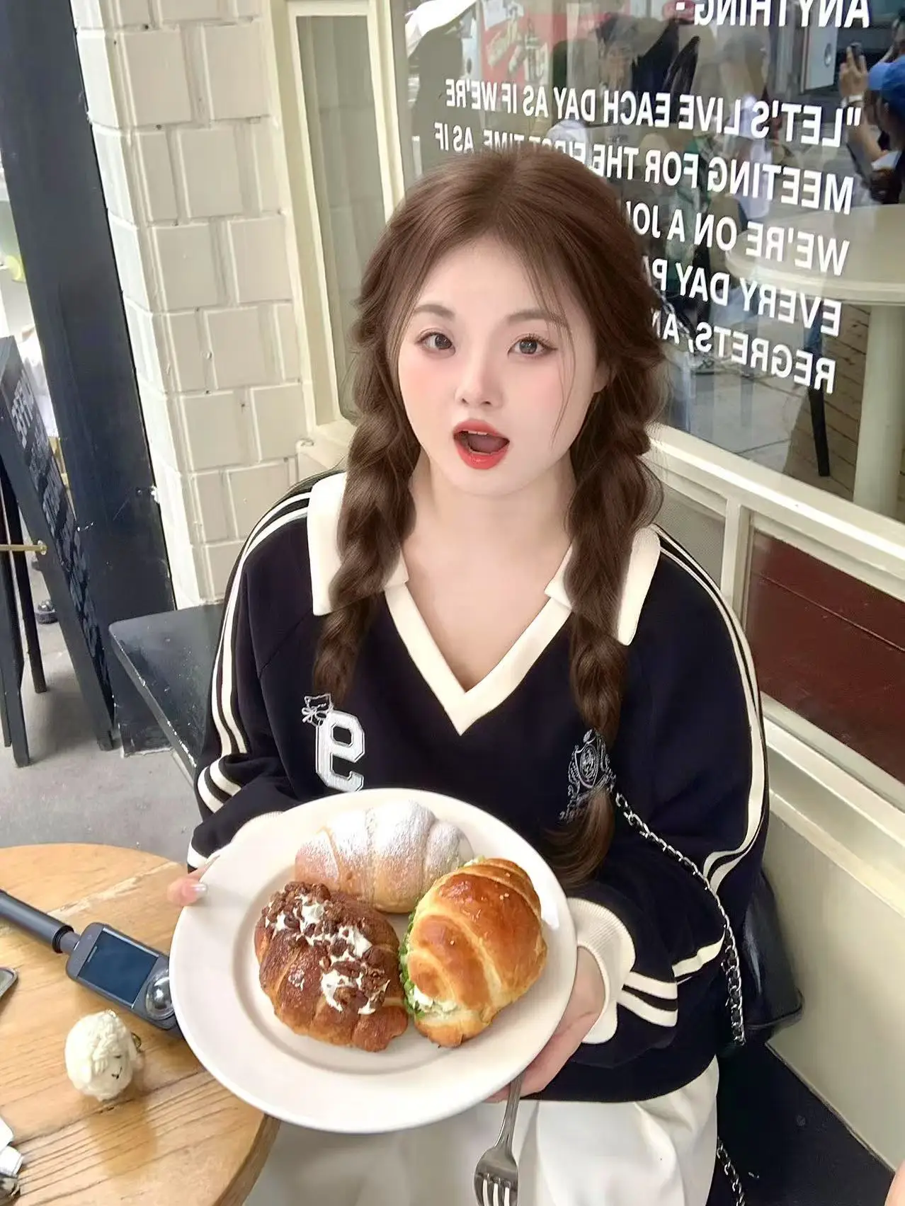 

Slimming Long Sve Hoodie Women's Faion American Retro Color Blo V-ne Tape Large Size Garment Cotton Polyester Blend