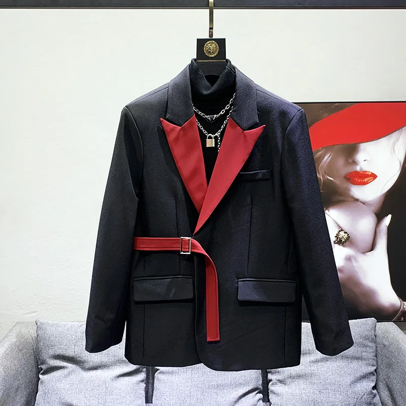 

Spring Autumn Night Club M Faion Color Blo Contrast Color Loose Fit Suit Jaet Youthful Energy Sle Casual ...