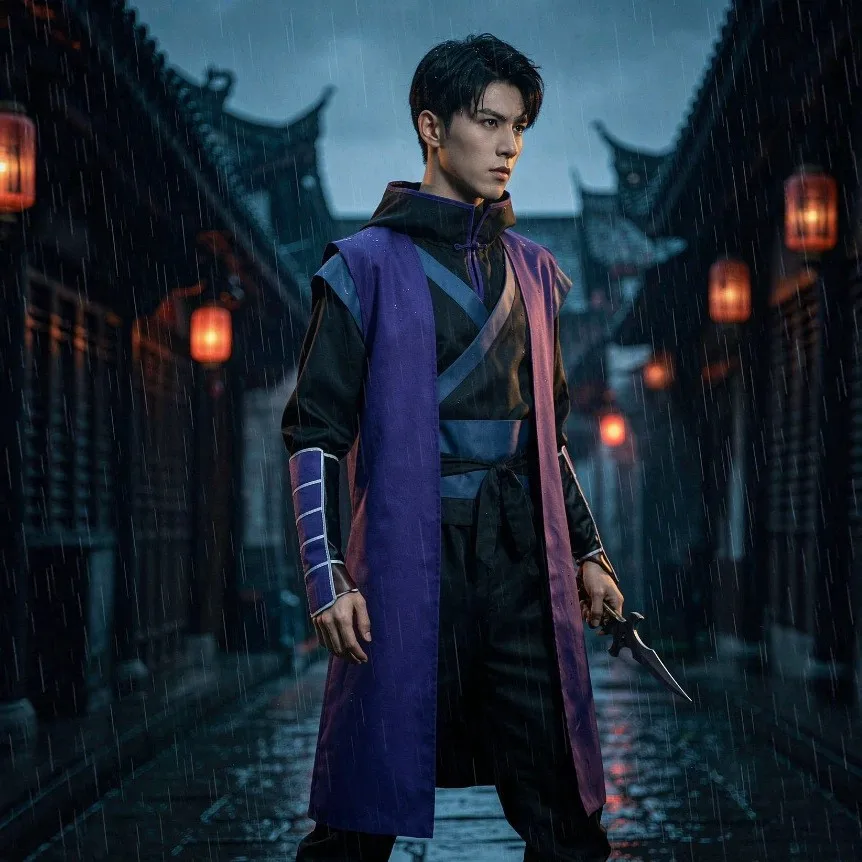 Scissor Seven Cosplay Costume Killer Seven Assassin Outfit Men's Purple Hoodie Sweatshirt Pants Set Halloween Party Fancy Dress