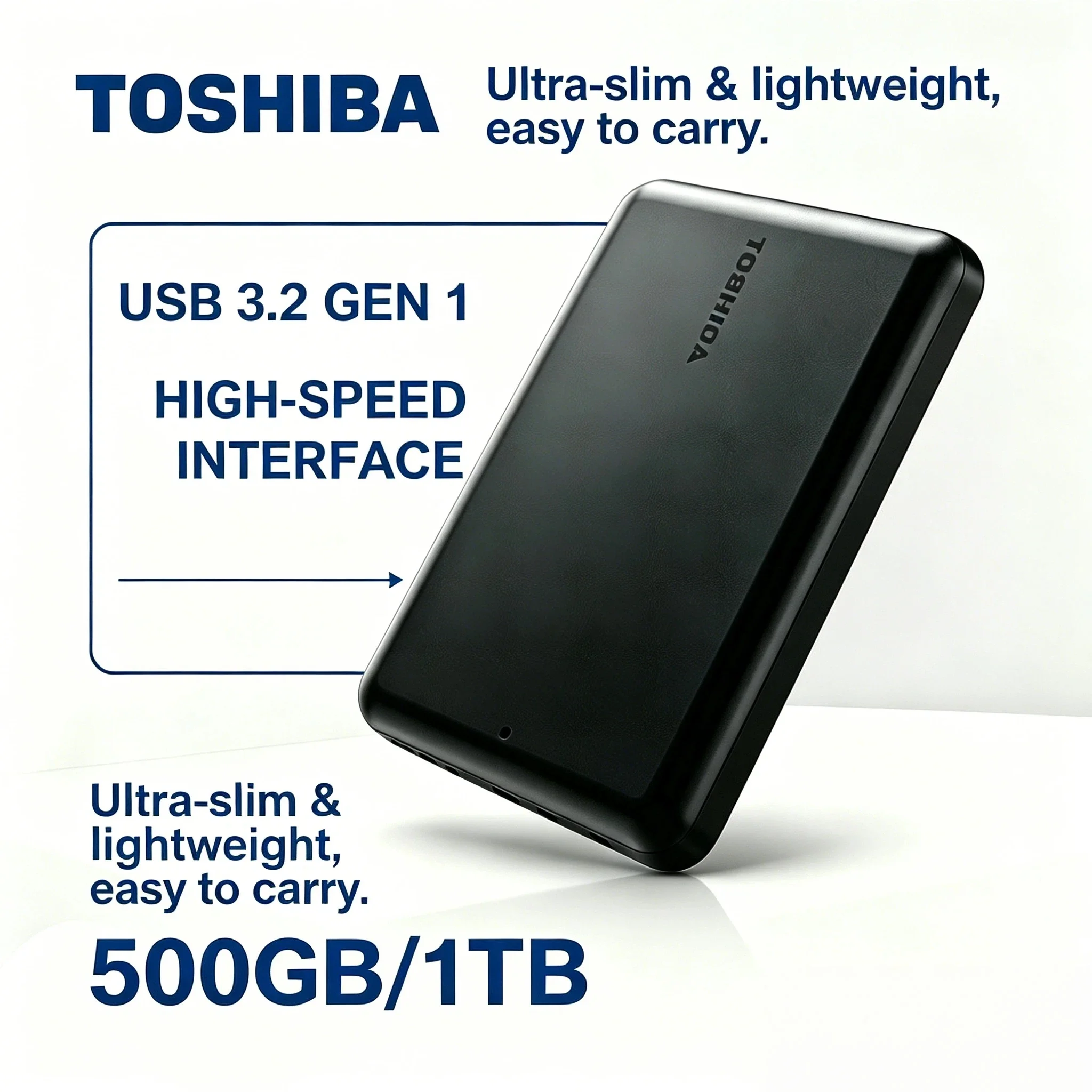 

Toshiba A5 Series Small Black External Hard Drive USB 3.2 Gen1 500GB 1TB 2TB 4TB High Speed for Mac New Gift 8K HD