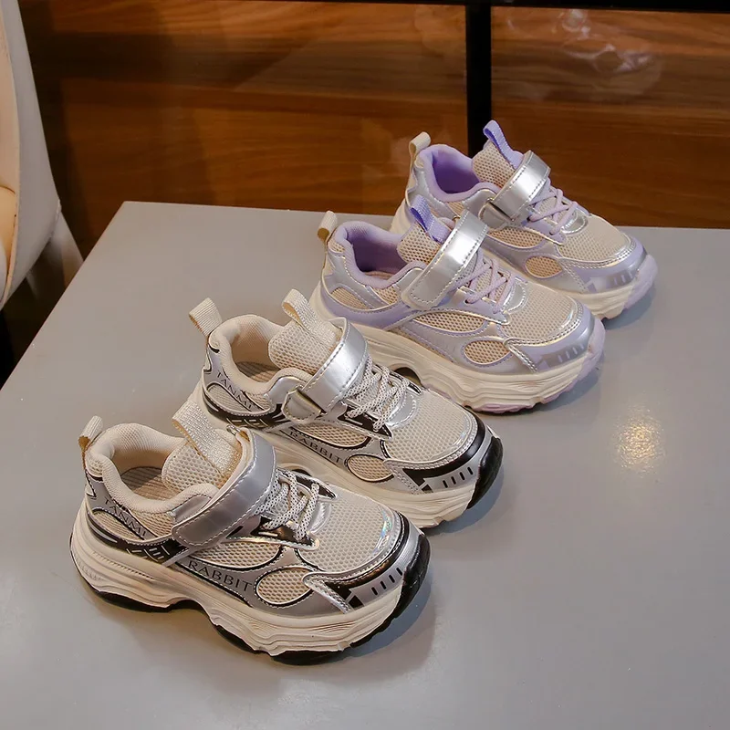 

Students Running Shoes Handsome Mesh Breathable Kids Sneakers Thick Soft Sole 2025 New Boys Girls Sports Shoes Non-slip Flexible