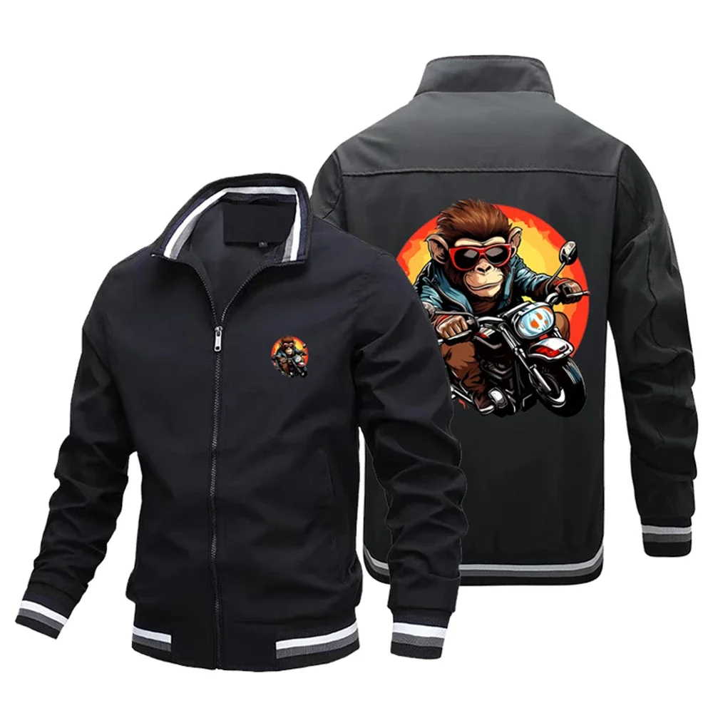 2024 new cool monkey motorcycle jacket Spring and autumn men's casual coat stand collar blazer jacket