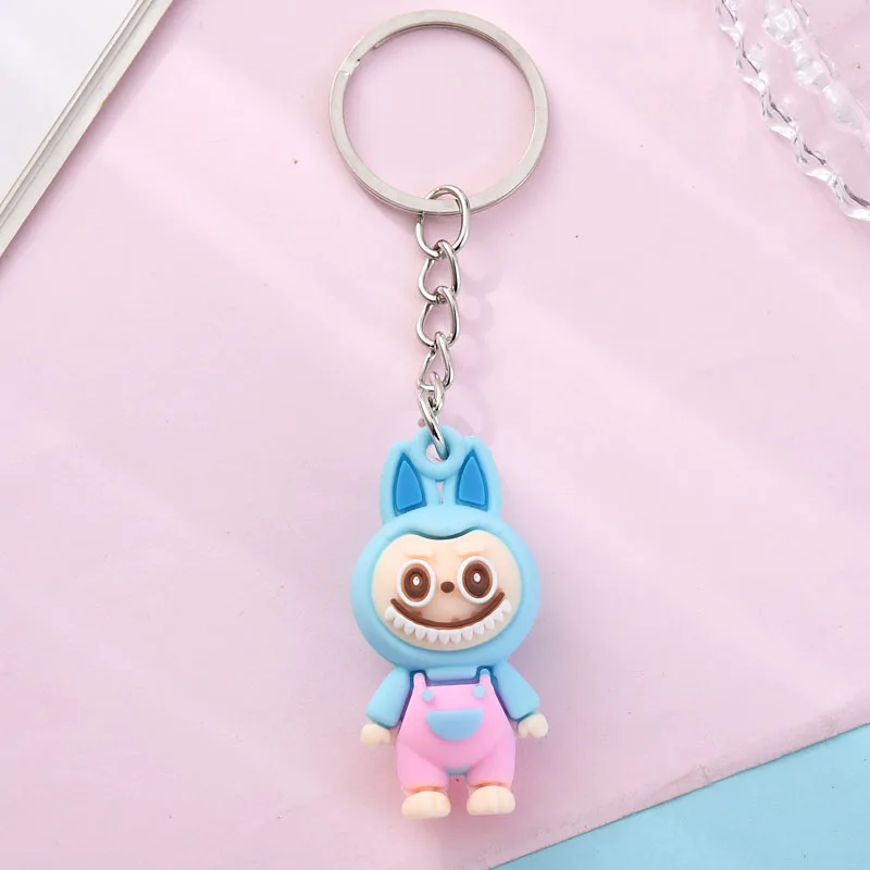Mini Labubu Doll Keychain Charm Cute Tiny Anime Figure Original Small Monsters Keyring Surprise Gift