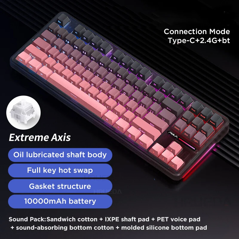 Aula F87 Pro Mechanical Keyboard Wired 2.4g Wireless Bluetooth Tri Mode 8000mAh 87Key Hotswap Rgb Pbt Customized Gaming Keyboard