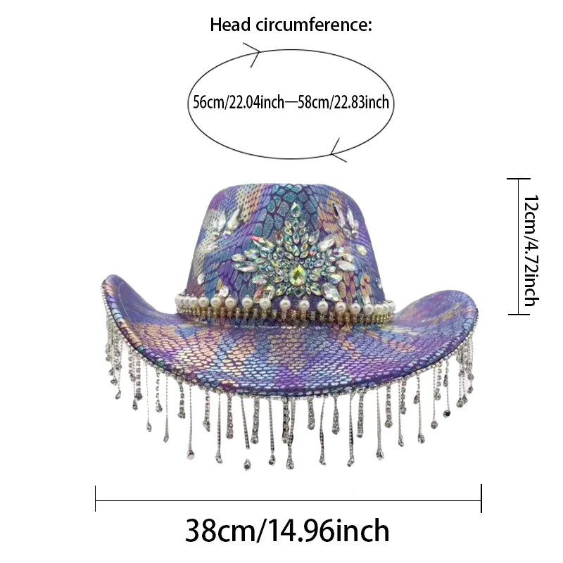 ホンルアン グリッターコスチュームハット 大人用＆カウボーイハット ラインストーン付き 女性用、カウボーイコスプレ女性用アクセサリー＆カウガールキャップ